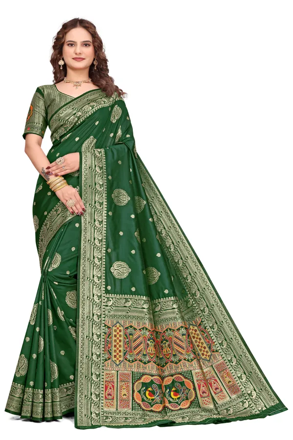 Bottle_Green_Banarasi_Silk_Saree_With_Golden_Zari_Work_Kb_Star_Default_Title