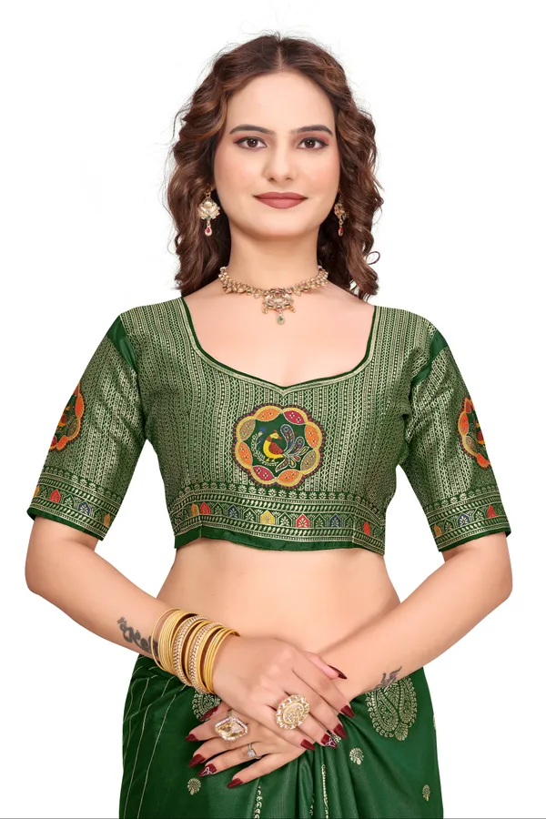 Bottle_Green_Banarasi_Silk_Saree_With_Golden_Zari_Work_Kb_Star_Default_Title