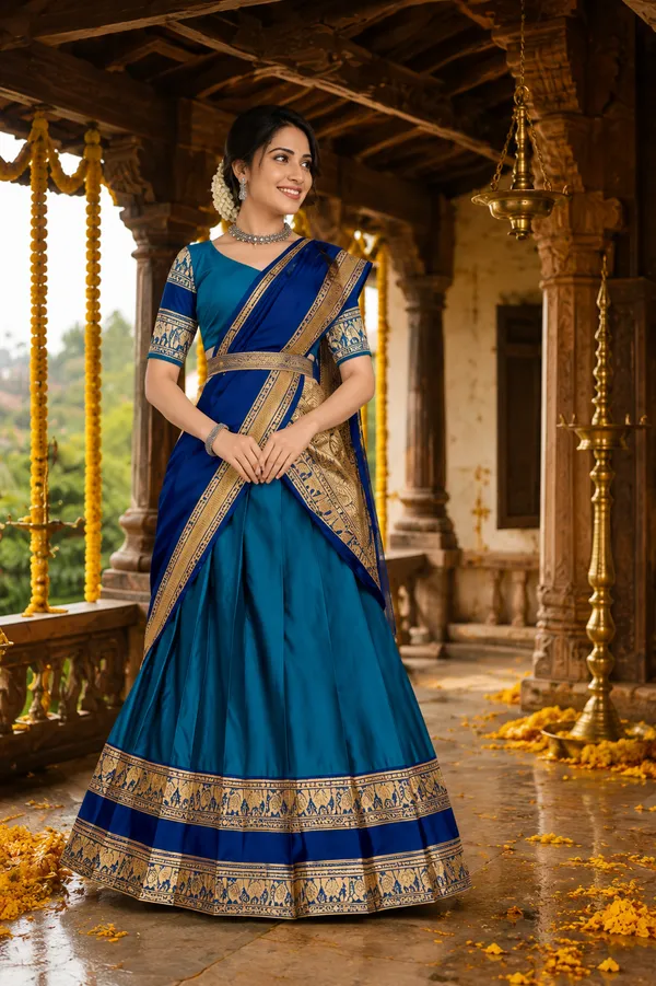 Blue_Banarasi_Silk_Flared_Lehenga_Choli_Set_For_Women