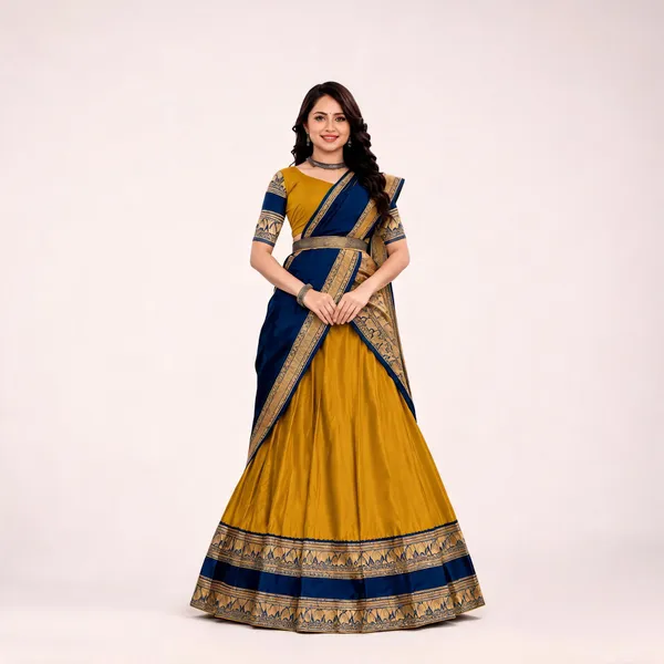 Blue_Mustard_Banarasi_Silk_Printed_Lehenga_Saree_For_Women