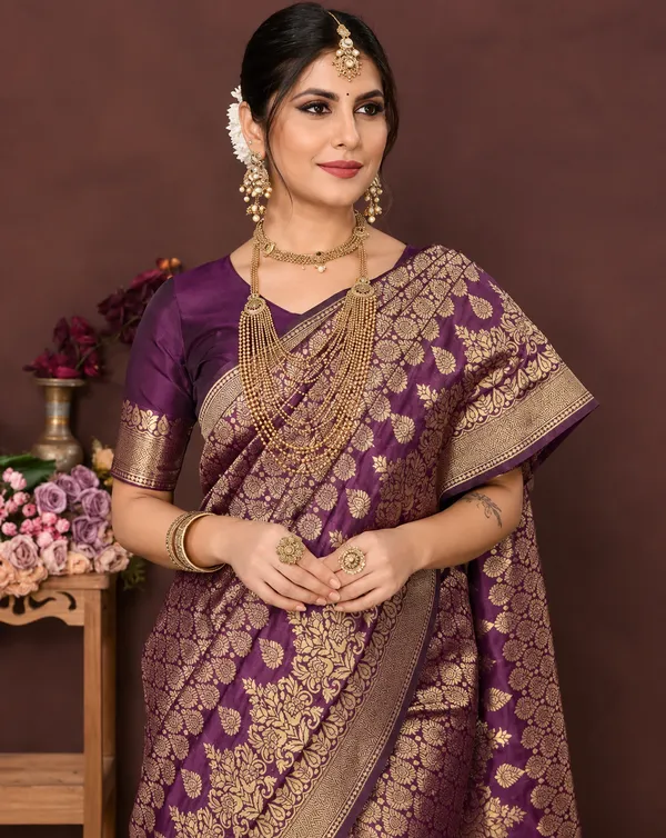 Wine_Banarasi_Silk_Brocade_Saree_For_Women