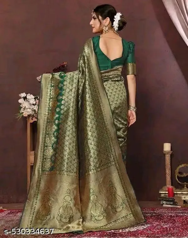 Olive_Banarasi_Silk_Woven_Brocade_Saree_For_Women