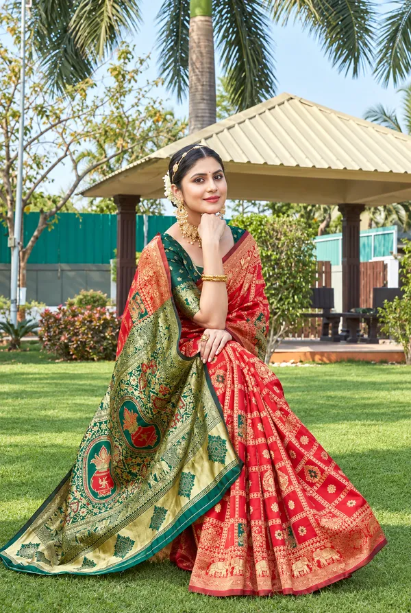 Red_Green_Banarasi_Silk_Printed_Saree_For_Women