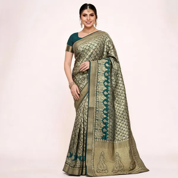 Olive_Banarasi_Silk_Woven_Brocade_Saree_For_Women