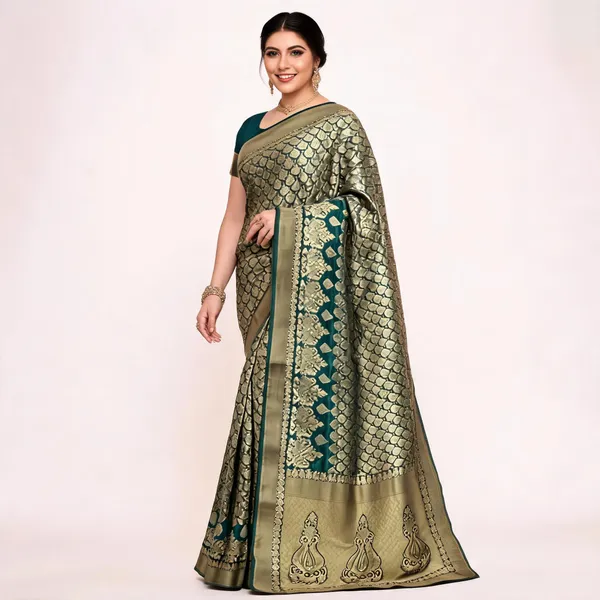 Olive_Banarasi_Silk_Woven_Brocade_Saree_For_Women