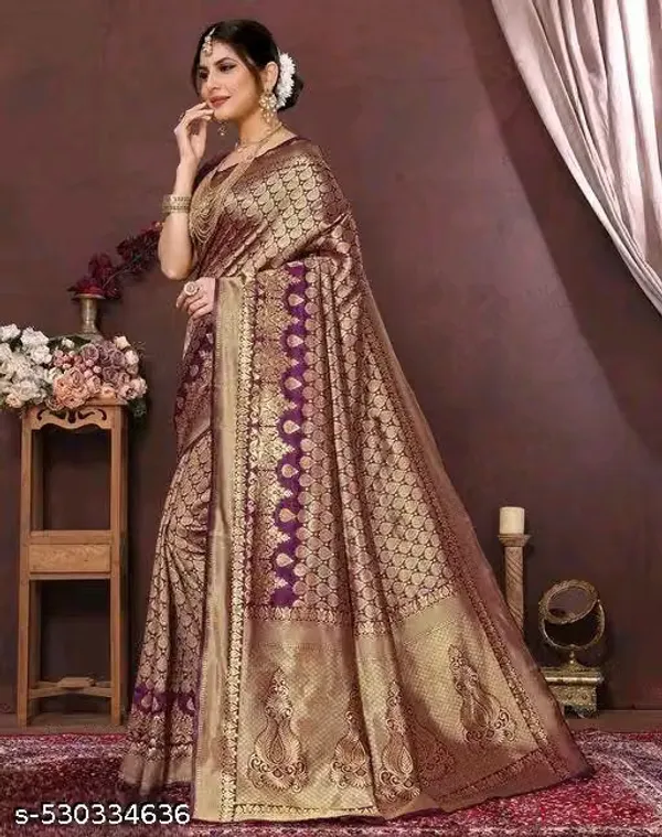 Brown_Banarasi_Silk_Brocade_Saree_For_Women