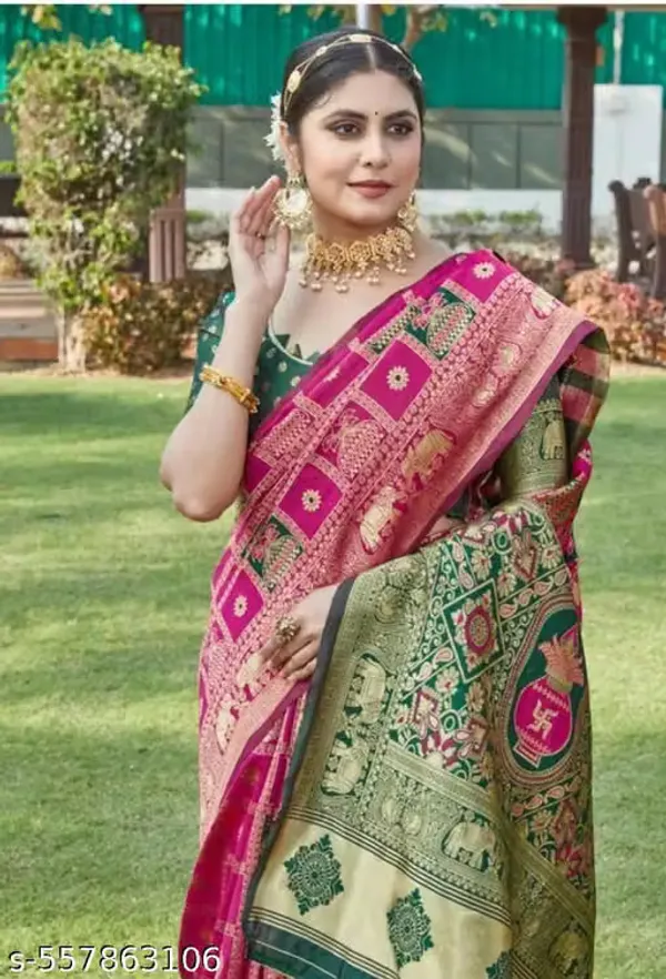 Pink_Green_Banarasi_Silk_Printed_Saree_For_Women