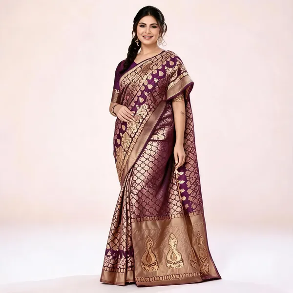 Brown_Banarasi_Silk_Brocade_Saree_For_Women