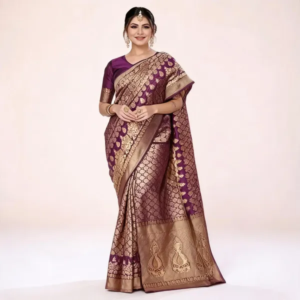 Brown_Banarasi_Silk_Brocade_Saree_For_Women
