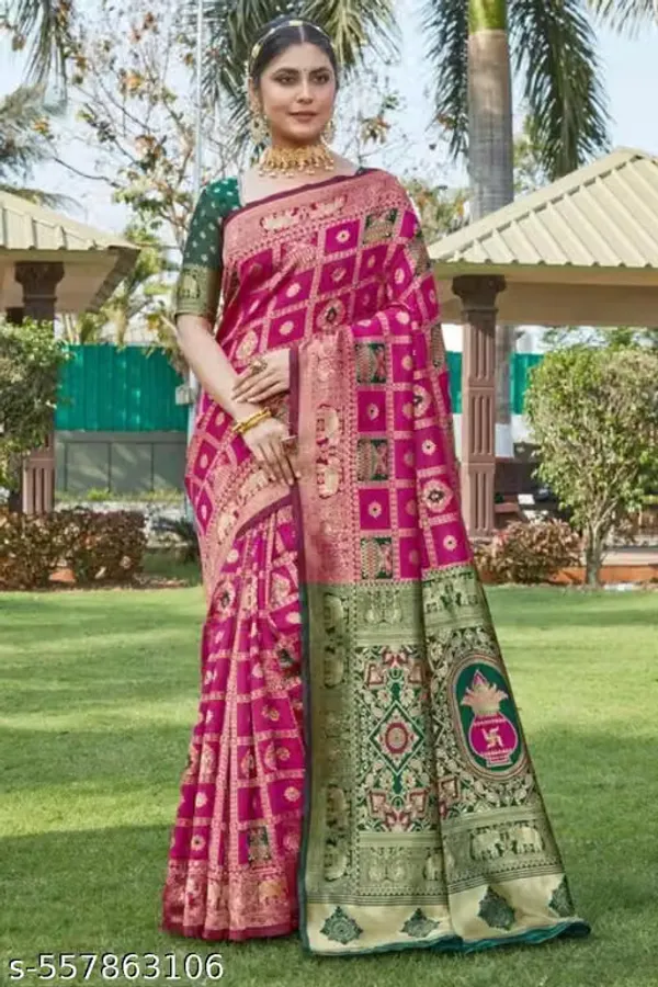 Pink_Green_Banarasi_Silk_Printed_Saree_For_Women