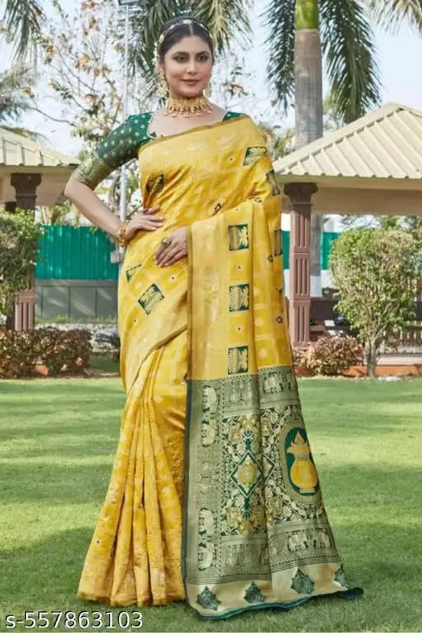 Yellow_Banarasi_Silk_Woven_Saree_For_Women