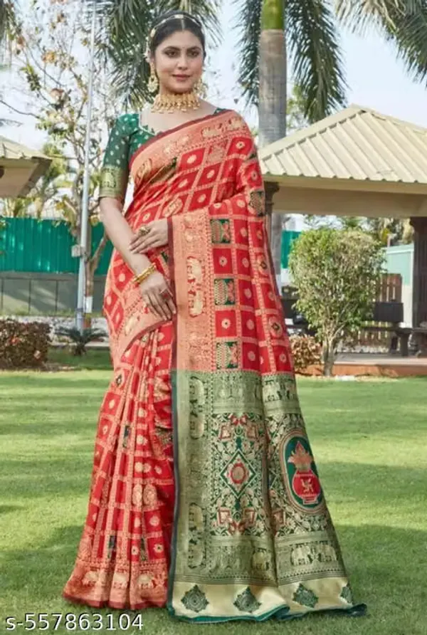 Red_Green_Banarasi_Silk_Printed_Saree_For_Women