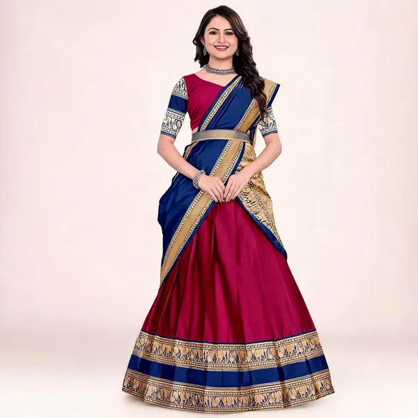 Blue_Magenta_Banarasi_Silk_Flared_Lehenga_Choli_Set_For_Women