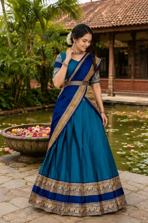 Blue_Banarasi_Silk_Flared_Lehenga_Choli_Set_For_Women