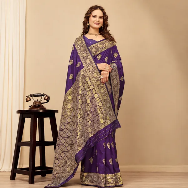 Purple_Banarasi_Silk_Golden_Zari_Work_Saree_For_Women