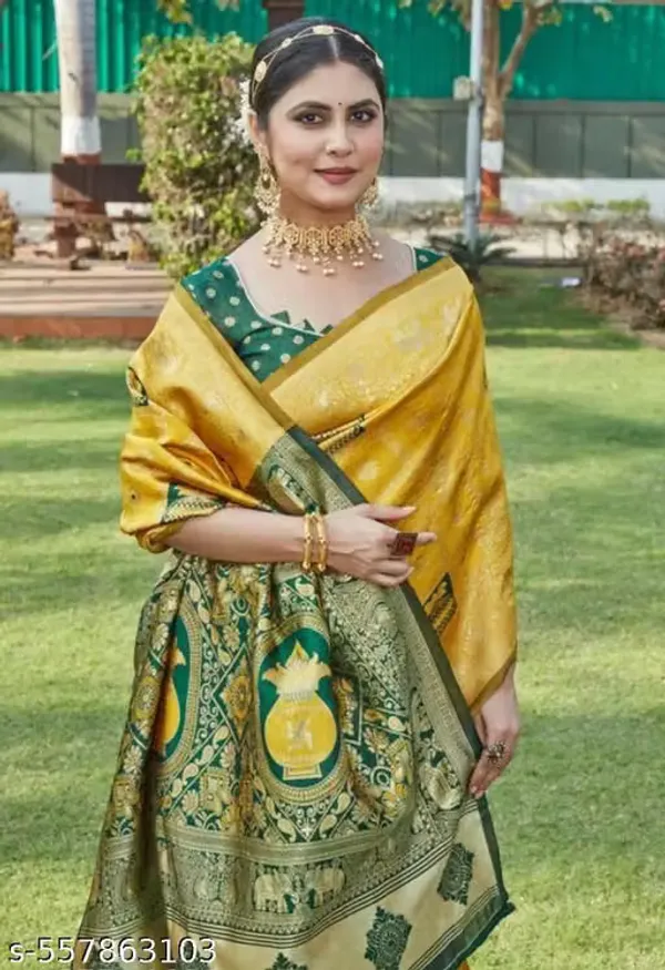Yellow_Banarasi_Silk_Woven_Saree_For_Women
