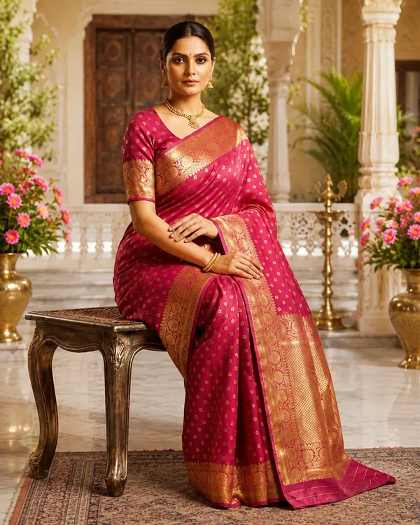 Red_Banarasi_Silk_Kanjivaram_Style_Saree_For_Women