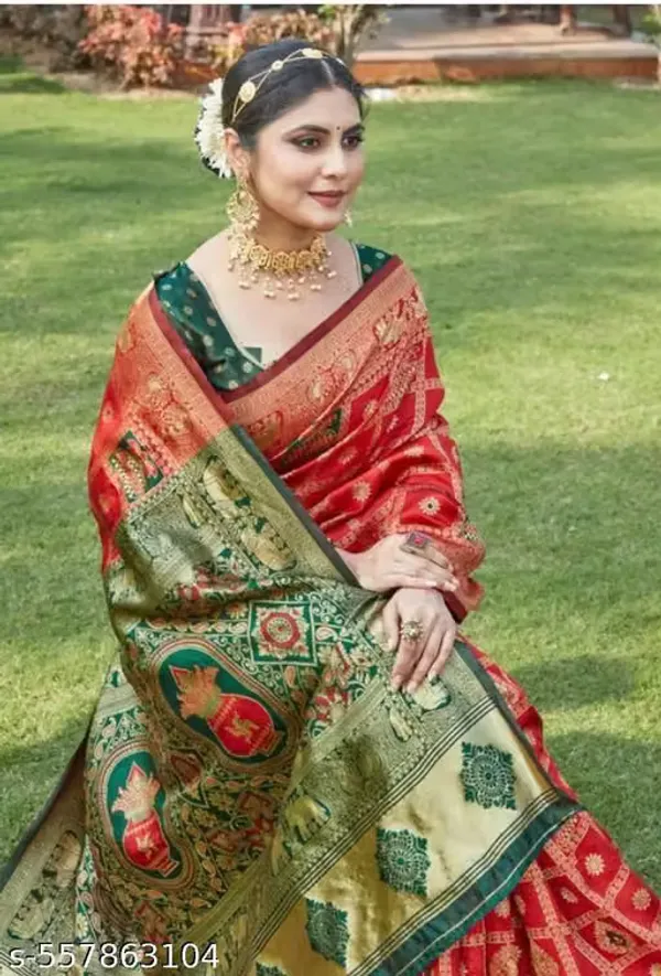 Red_Green_Banarasi_Silk_Printed_Saree_For_Women
