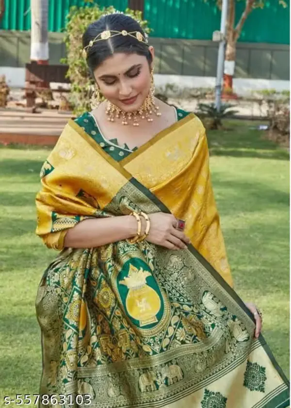 Yellow_Banarasi_Silk_Woven_Saree_For_Women
