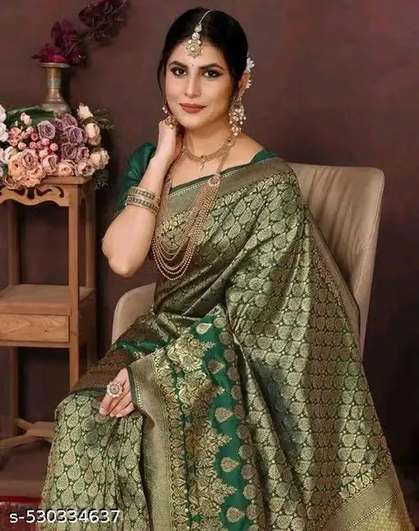 Olive_Banarasi_Silk_Woven_Brocade_Saree_For_Women