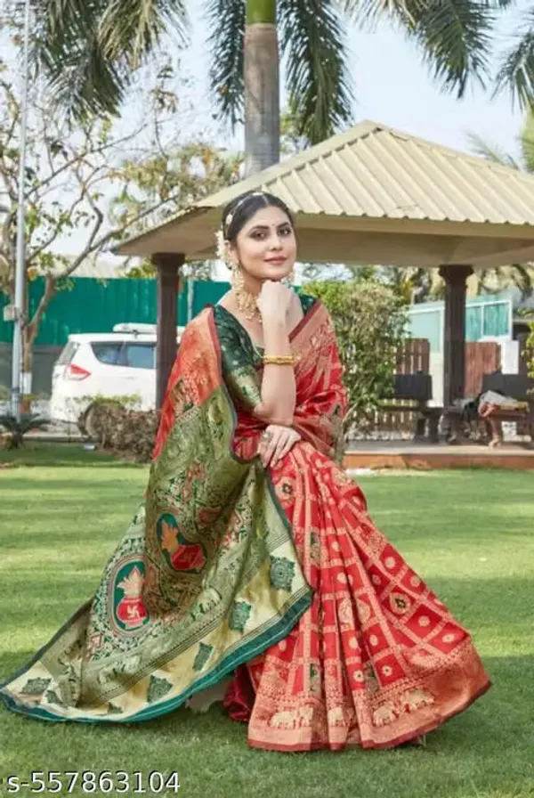 Red_Green_Banarasi_Silk_Printed_Saree_For_Women