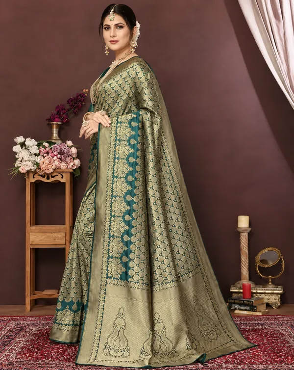 Olive_Banarasi_Silk_Woven_Brocade_Saree_For_Women