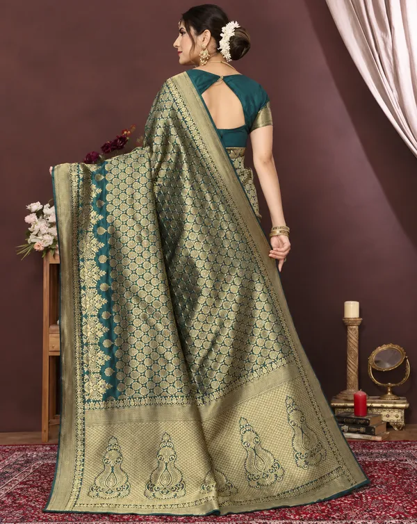 Olive_Banarasi_Silk_Woven_Brocade_Saree_For_Women