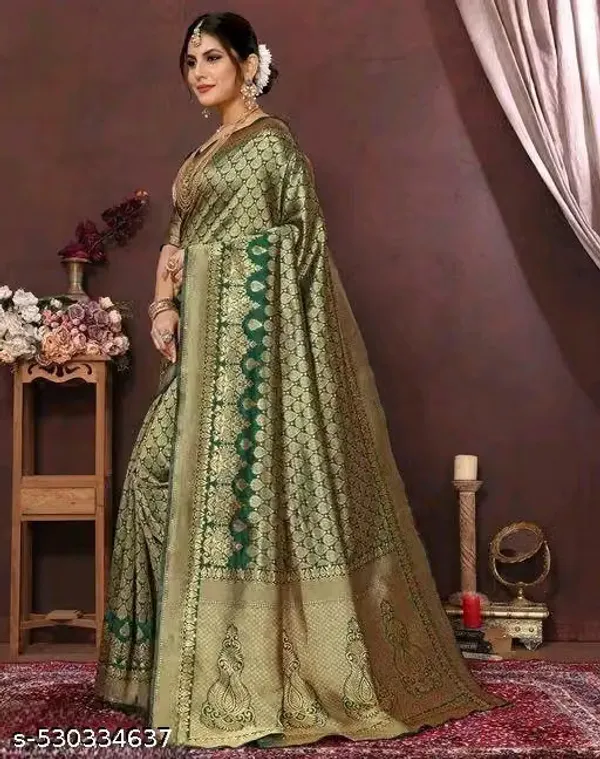 Olive_Banarasi_Silk_Woven_Brocade_Saree_For_Women
