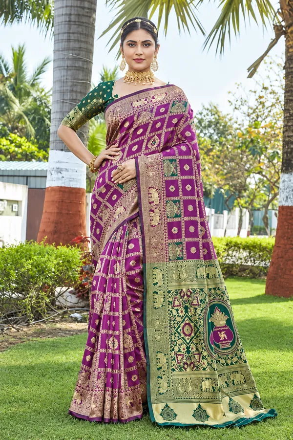 Wine_Banarasi_Silk_Printed_Saree_For_Women