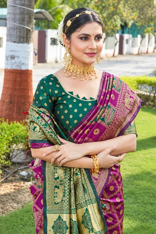 Wine_Banarasi_Silk_Printed_Saree_For_Women