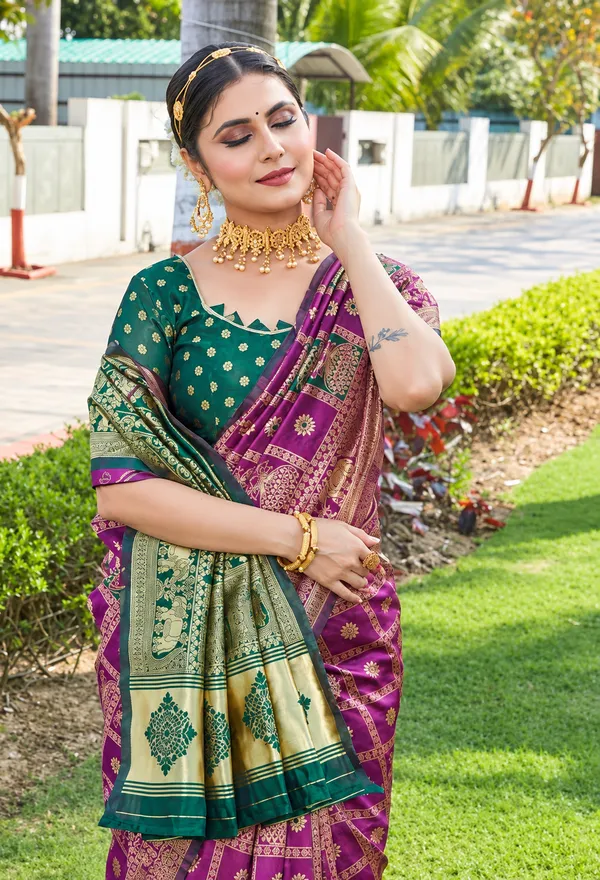 Wine_Banarasi_Silk_Printed_Saree_For_Women
