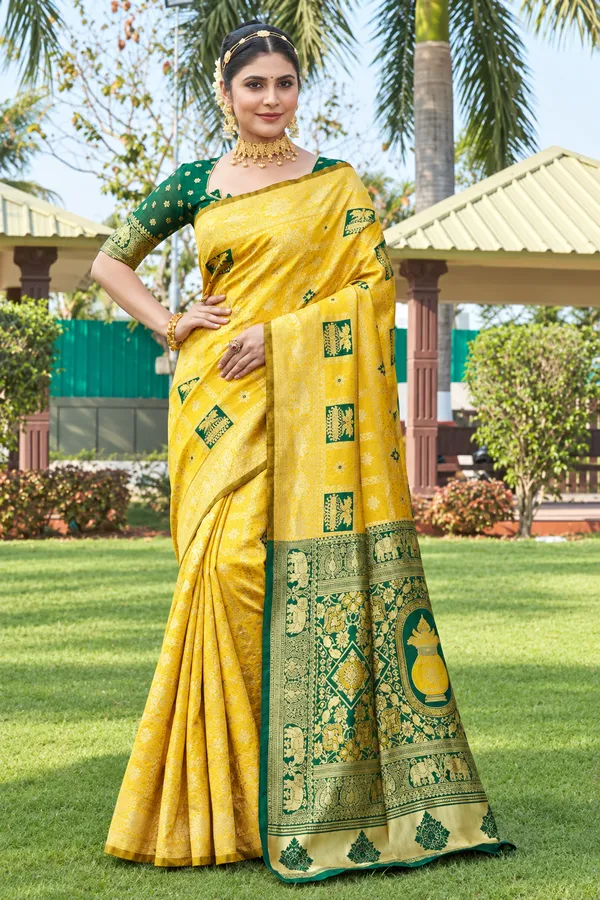 Yellow_Banarasi_Silk_Woven_Saree_For_Women