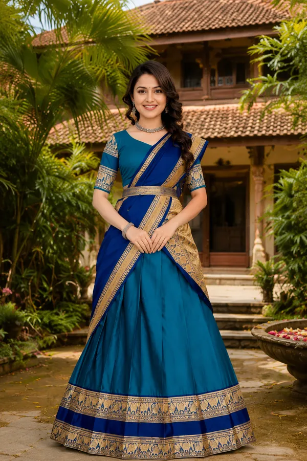 Blue_Banarasi_Silk_Flared_Lehenga_Choli_Set_For_Women