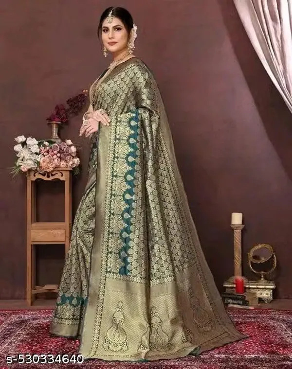 Olive_Banarasi_Silk_Woven_Brocade_Saree_For_Women
