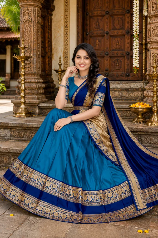 Blue_Banarasi_Silk_Flared_Lehenga_Choli_Set_For_Women