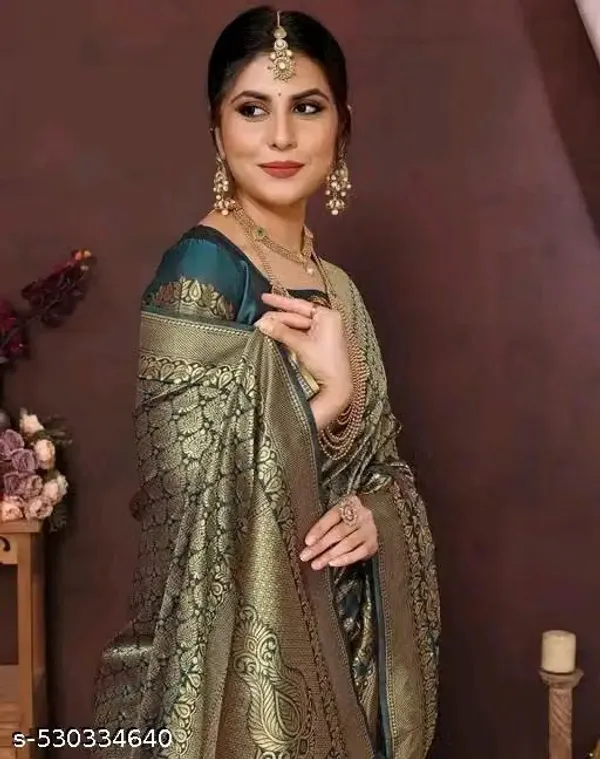 Olive_Banarasi_Silk_Woven_Brocade_Saree_For_Women