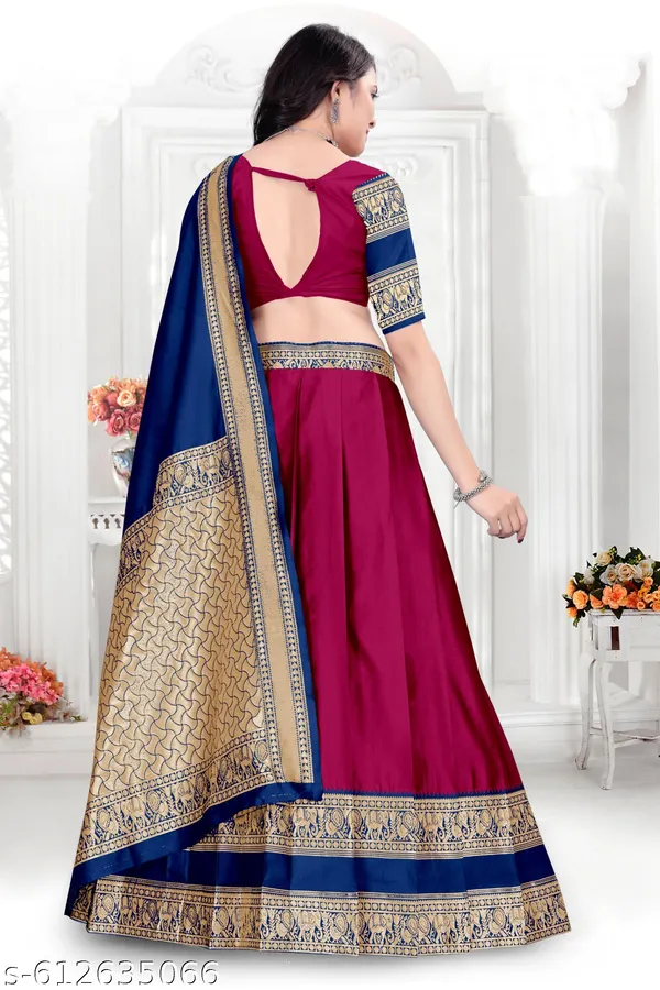 Blue_Magenta_Banarasi_Silk_Flared_Lehenga_Choli_Set_For_Women