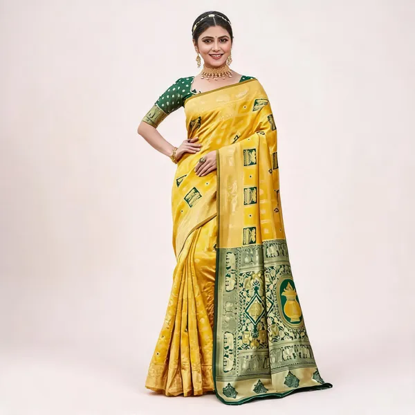 Yellow_Banarasi_Silk_Woven_Saree_For_Women