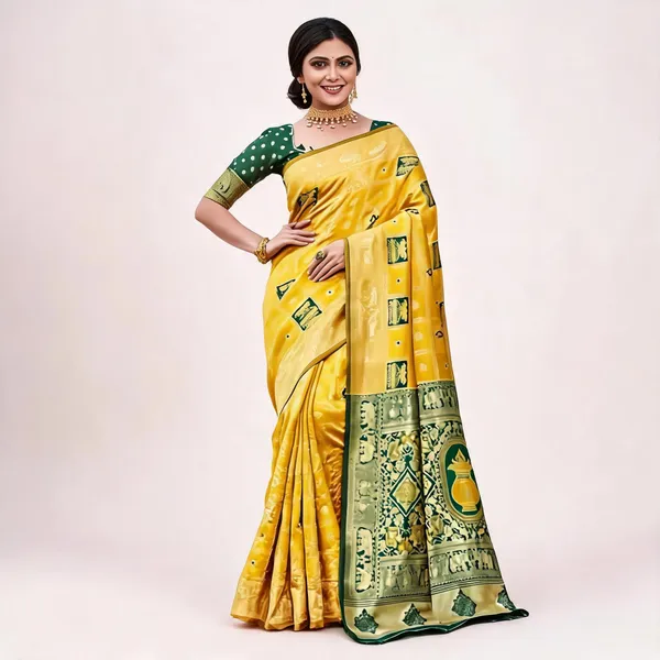 Yellow_Banarasi_Silk_Woven_Saree_For_Women