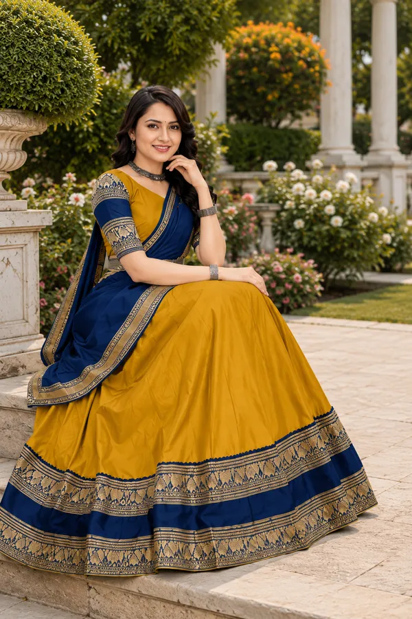 Blue_Mustard_Banarasi_Silk_Printed_Lehenga_Saree_For_Women