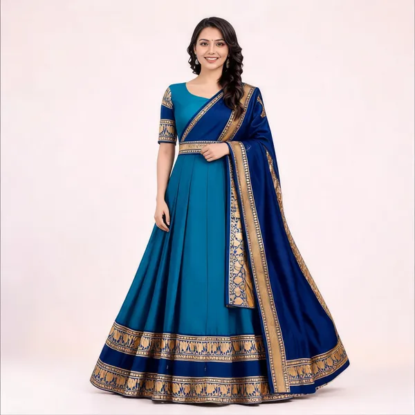 Blue_Banarasi_Silk_Flared_Lehenga_Choli_Set_For_Women