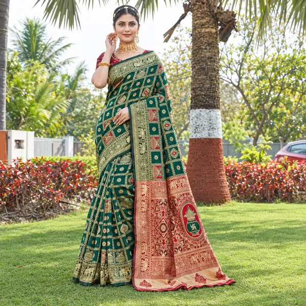 Green_Banarasi_Silk_Printed_Saree_For_Women
