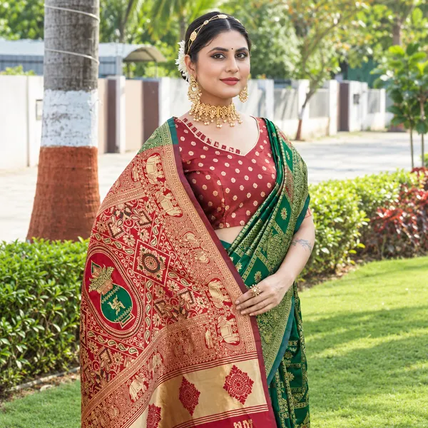 Green_Banarasi_Silk_Printed_Saree_For_Women