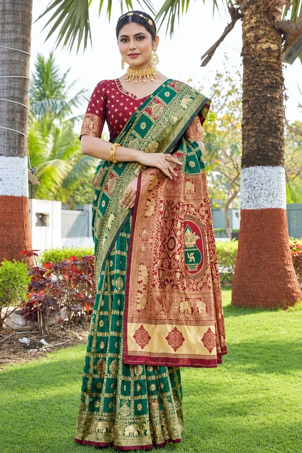 Green_Banarasi_Silk_Printed_Saree_For_Women