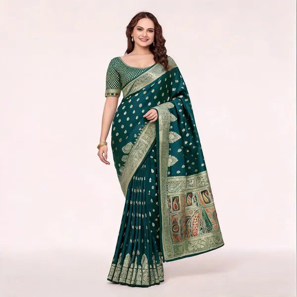 Midnight_Green_Banarasi_Silk_Golden_Zari_Work_Saree_For_Women