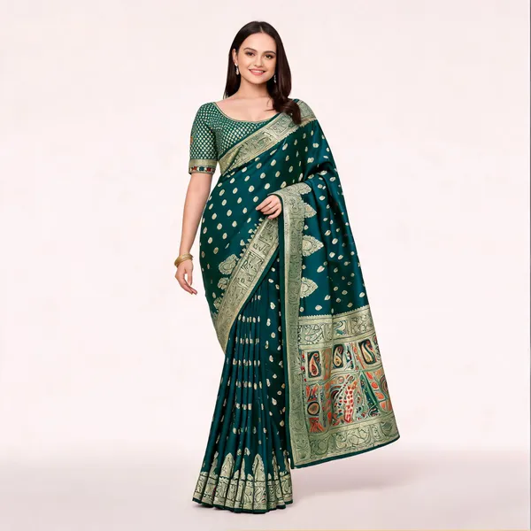 Midnight_Green_Banarasi_Silk_Golden_Zari_Work_Saree_For_Women