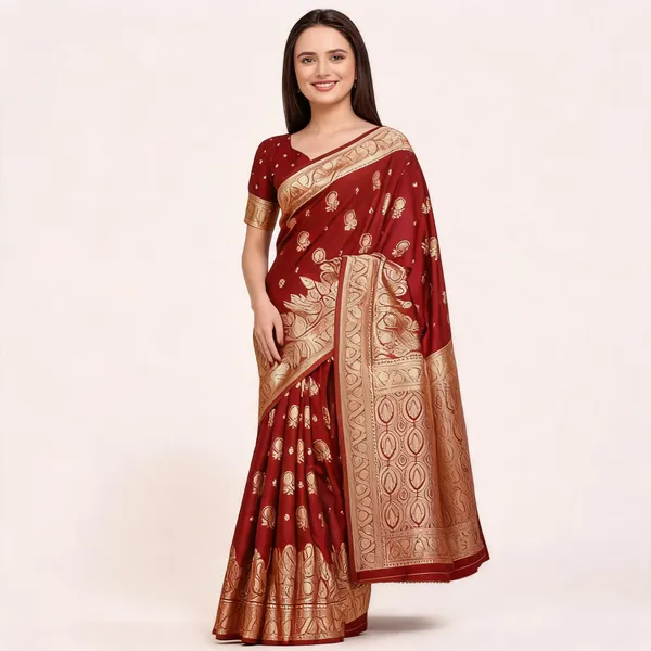 Maroon_Banarasi_Silk_Golden_Zari_Work_Saree_For_Women