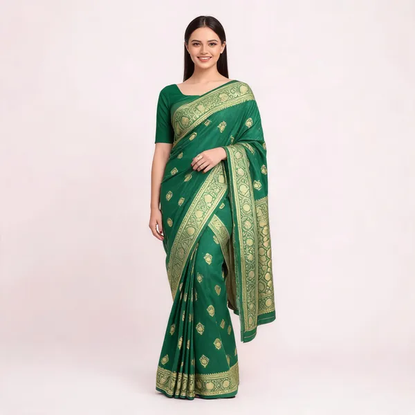 Rama_Green_Banarasi_Silk_Golden_Zari_Woven_Saree_For_Women