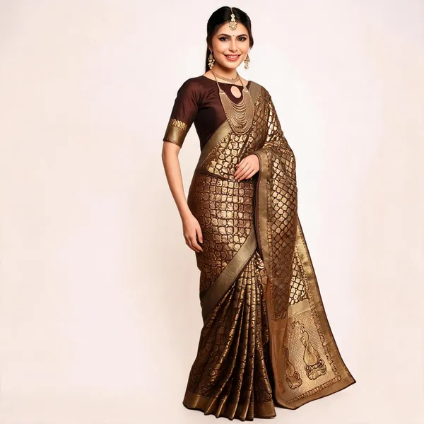 Brown_Banarasi_Silk_Woven_Traditional_Saree_For_Women