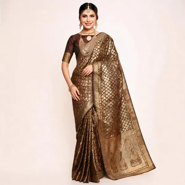 Brown_Banarasi_Silk_Woven_Traditional_Saree_For_Women